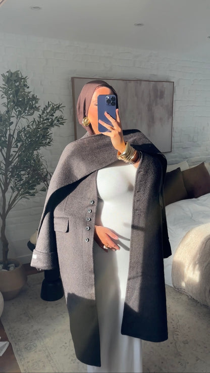 [GAMME LUXE] Manteau long en laine véritable ultra chaud à cape | Marron