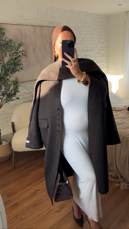[GAMME LUXE] Manteau long en laine véritable ultra chaud à cape | Marron