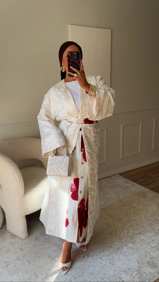 [GAMME PREMIUM] Kimono en brocard AGATHE | Écru