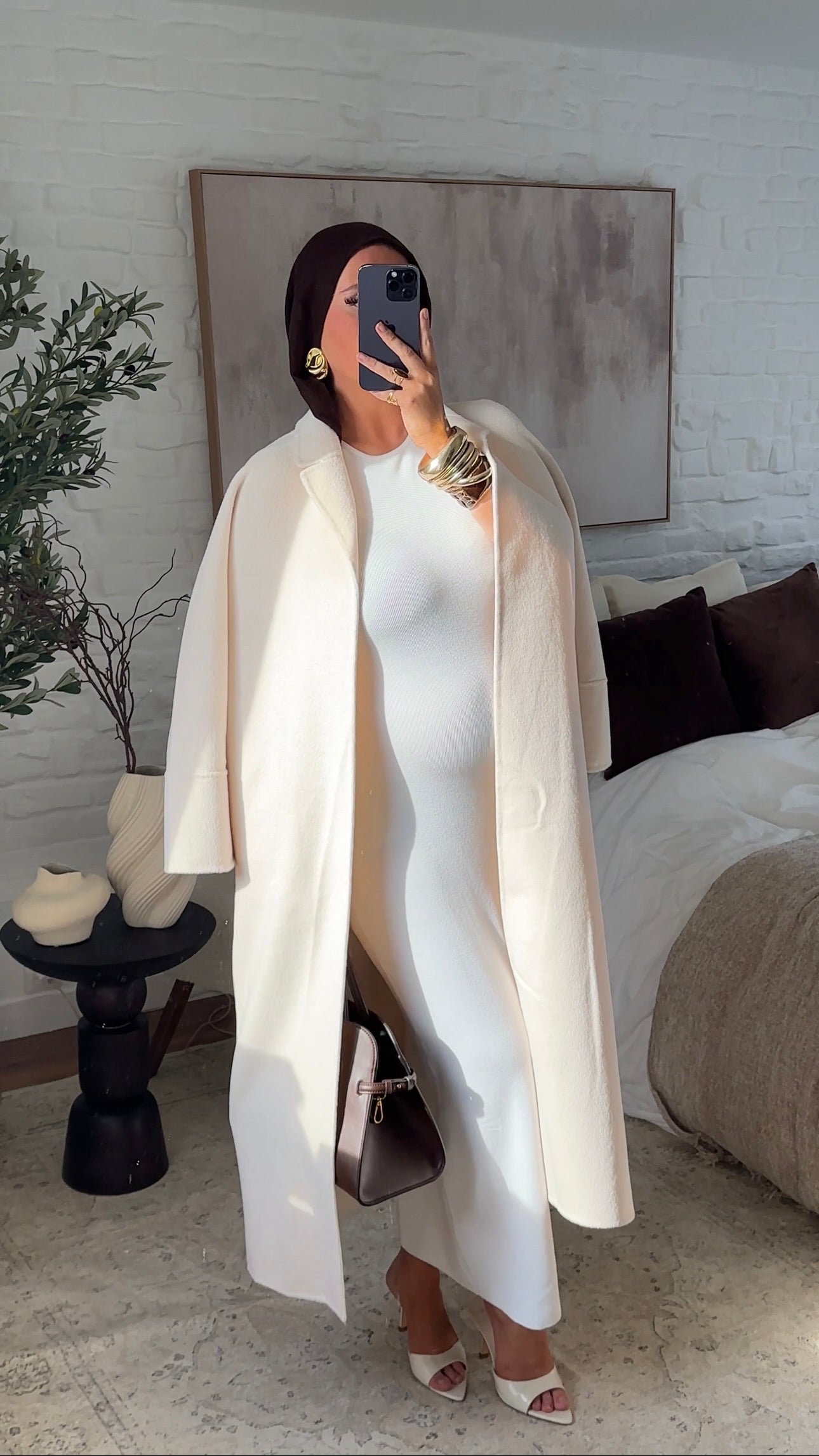 Robe longue en maille à manches longues | Blanc