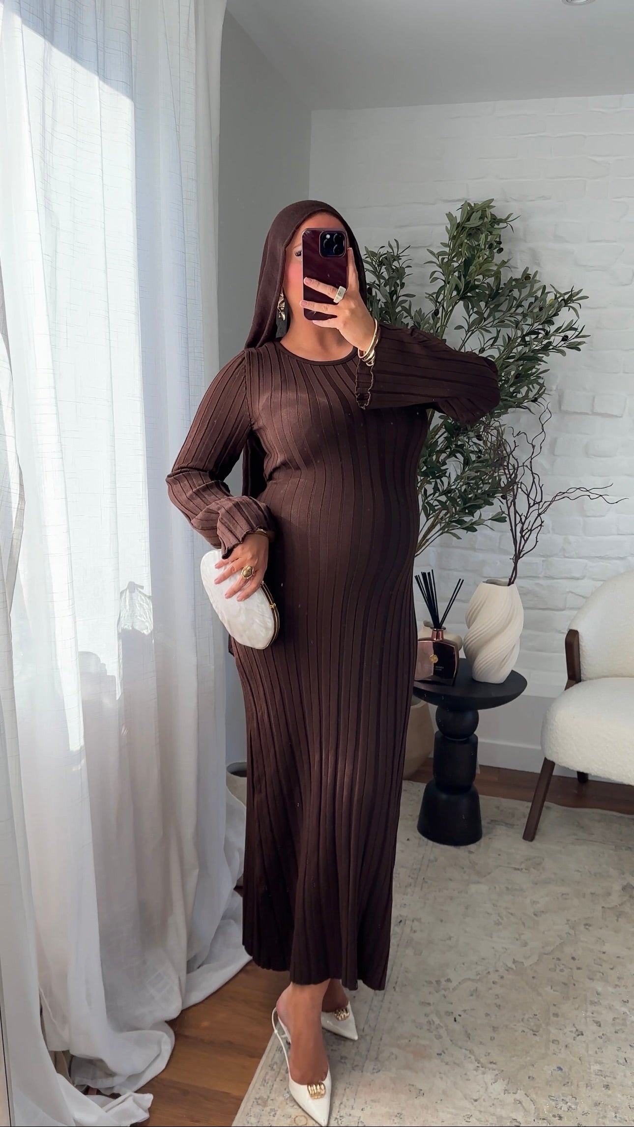 Robe pull en maille ultra douce en coton | Marron