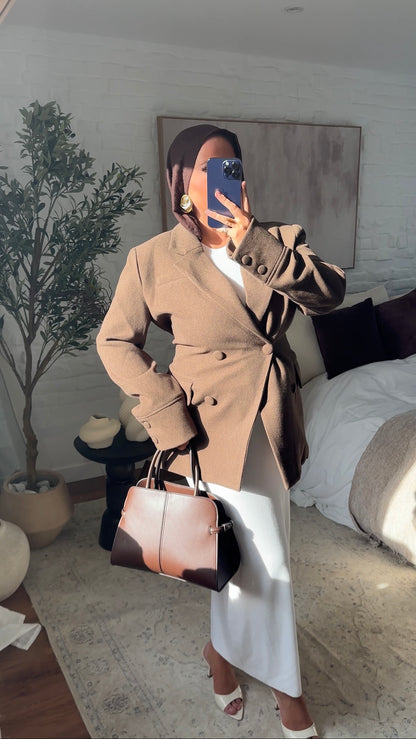 [GAMME LUXE] Veste/manteau cintré en laine véritable | Marron