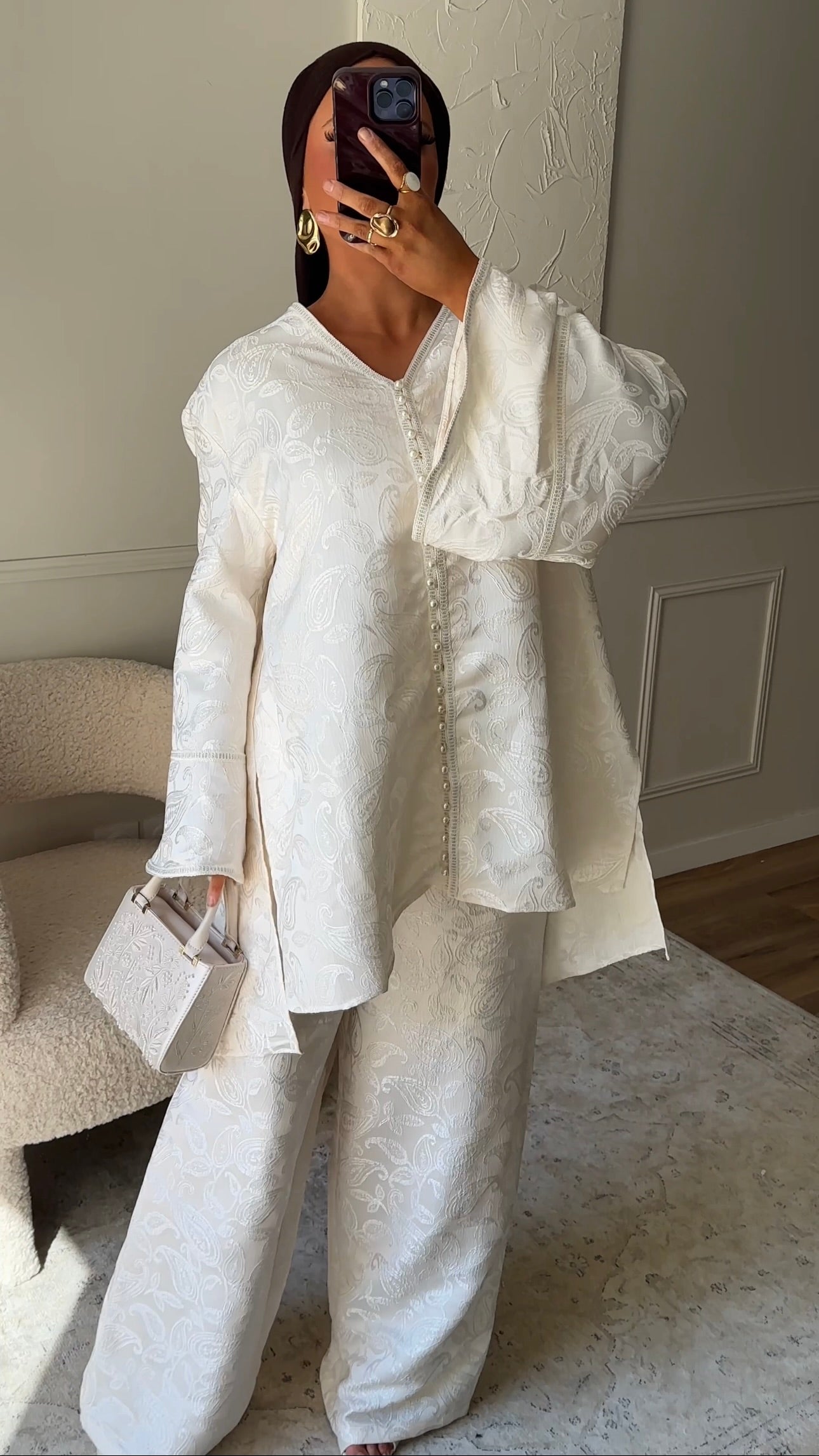 [GAMME LUXE] Ensemble en brocard deux pièces AGATHE | Écru