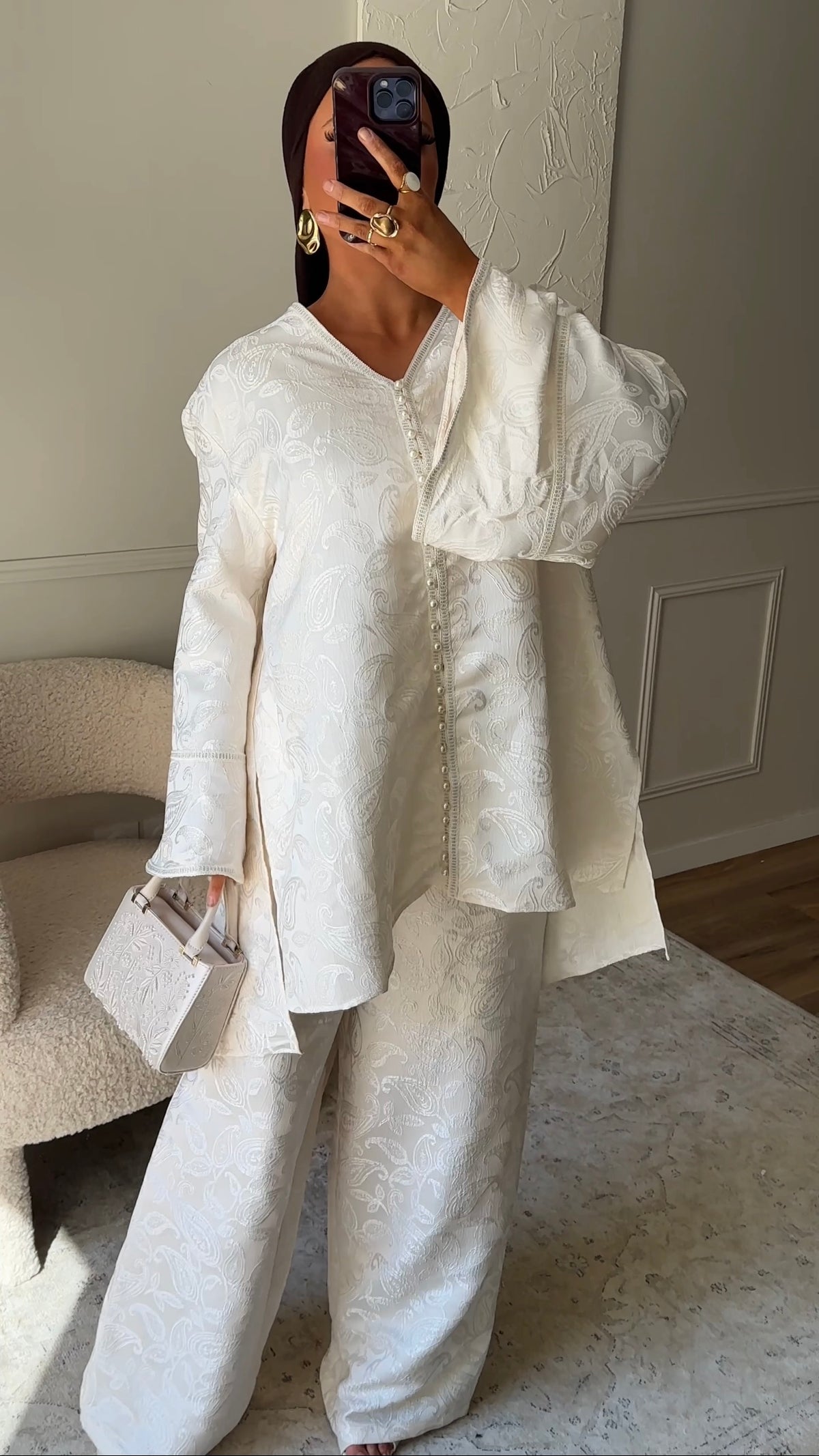 [GAMME LUXE] Ensemble en brocard deux pièces | Écru