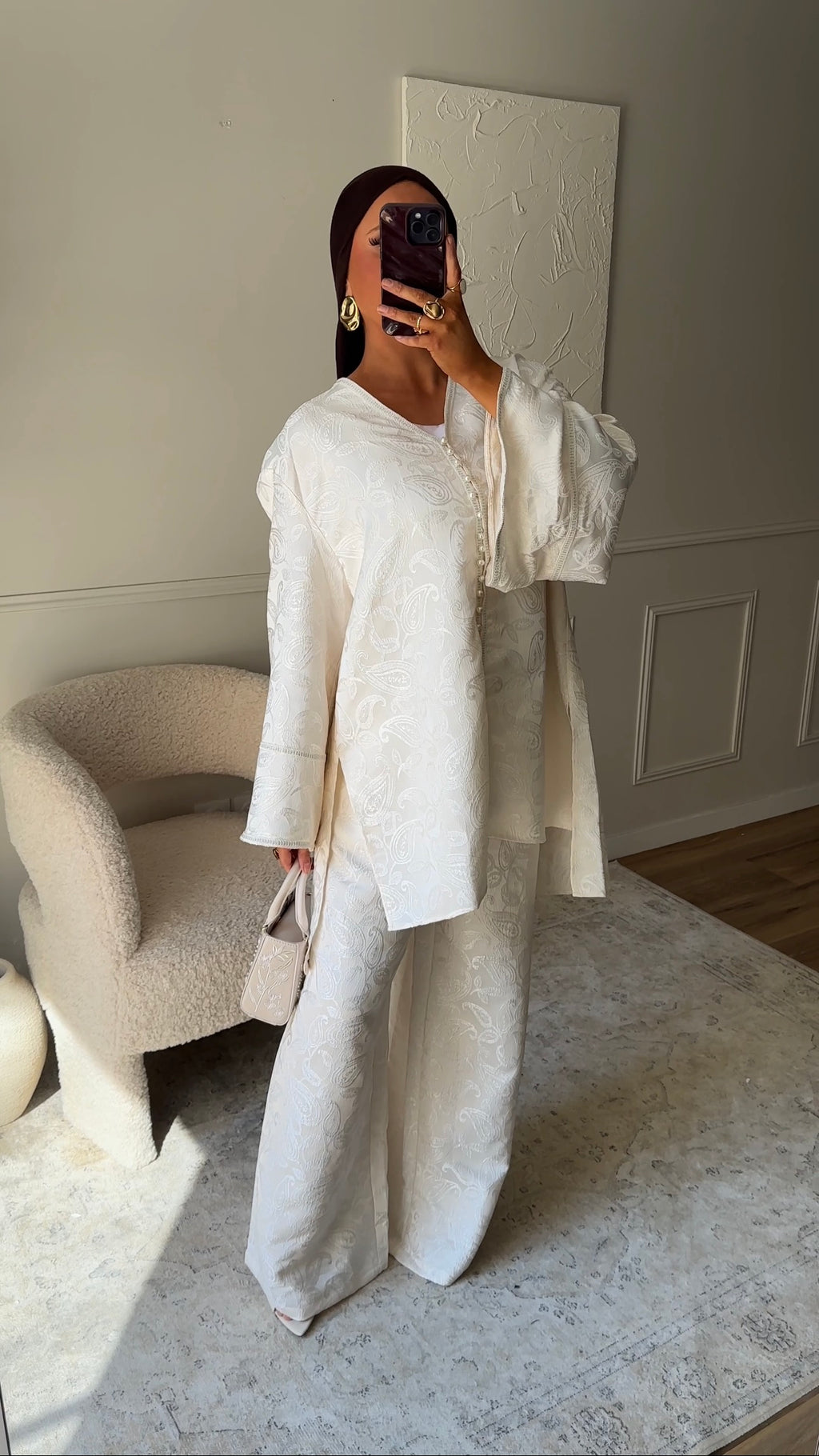 [GAMME LUXE] Ensemble en brocard deux pièces | Écru