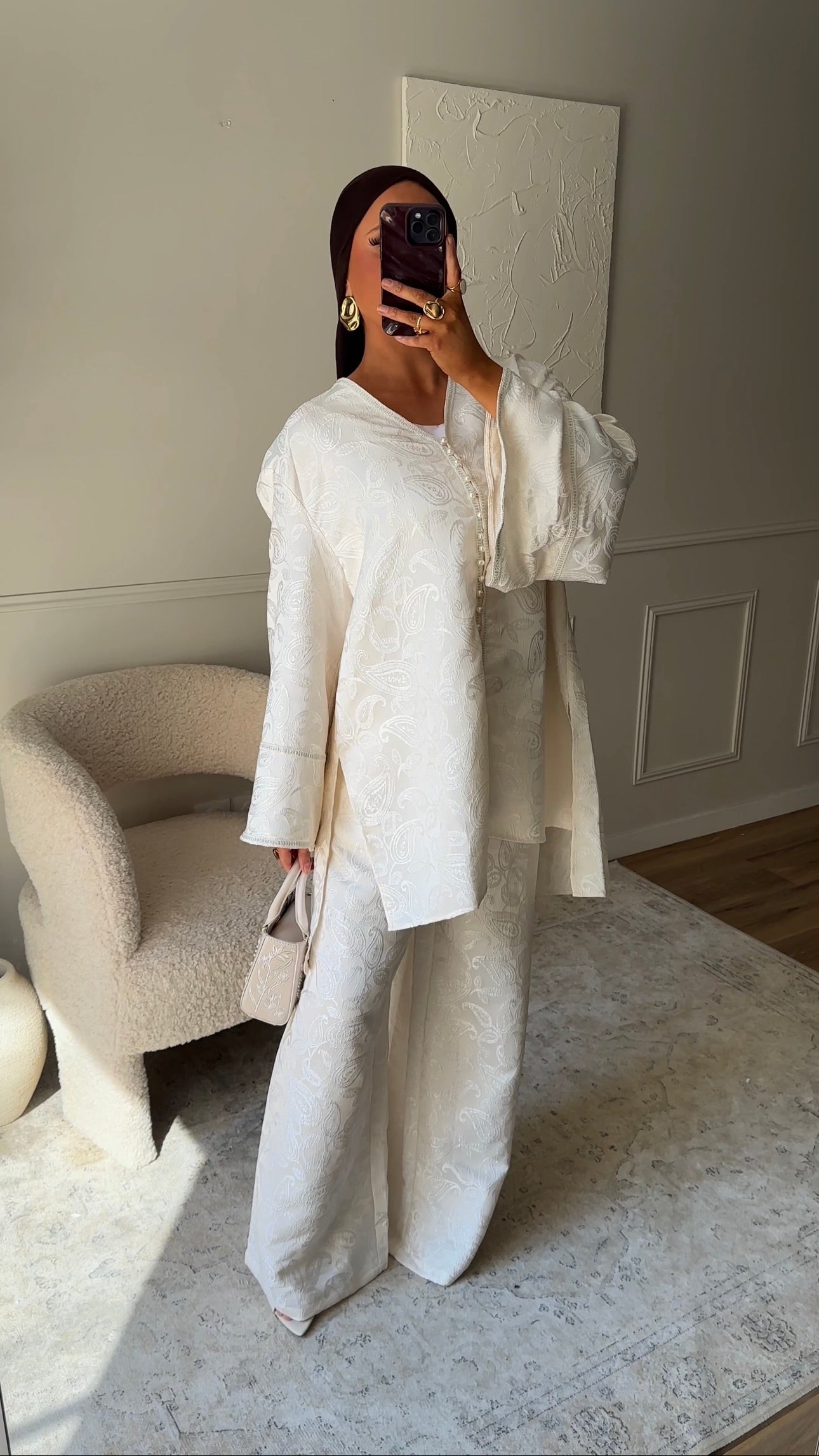[GAMME LUXE] Ensemble en brocard deux pièces AGATHE | Écru