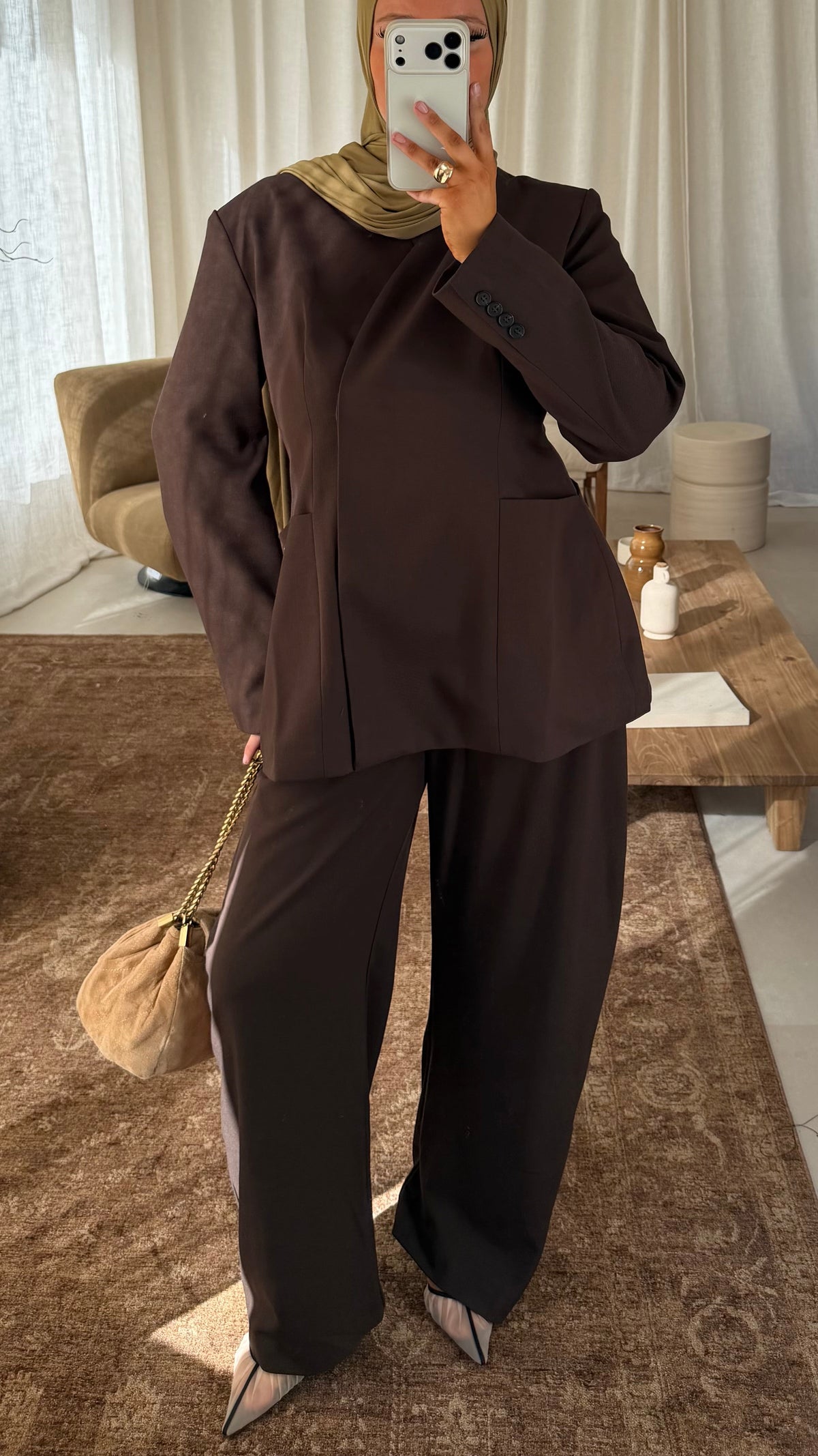 [GAMME LUXE] Pantalon barrel MÉRIA ultra long | Marron