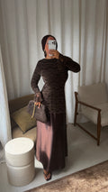 Robe bi matière en dentelle | Marron