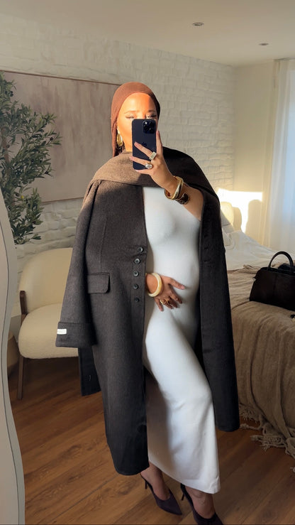 [GAMME LUXE] Manteau long en laine véritable ultra chaud à cape | Marron