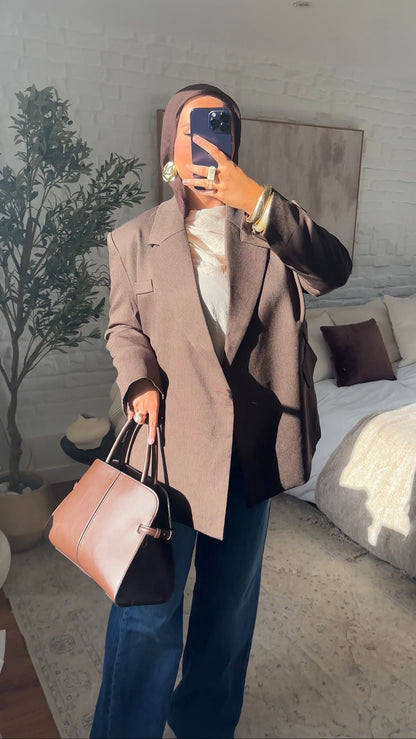 [GAMME PREMIUM] Blazer oversize cache cœur en lin | Marron