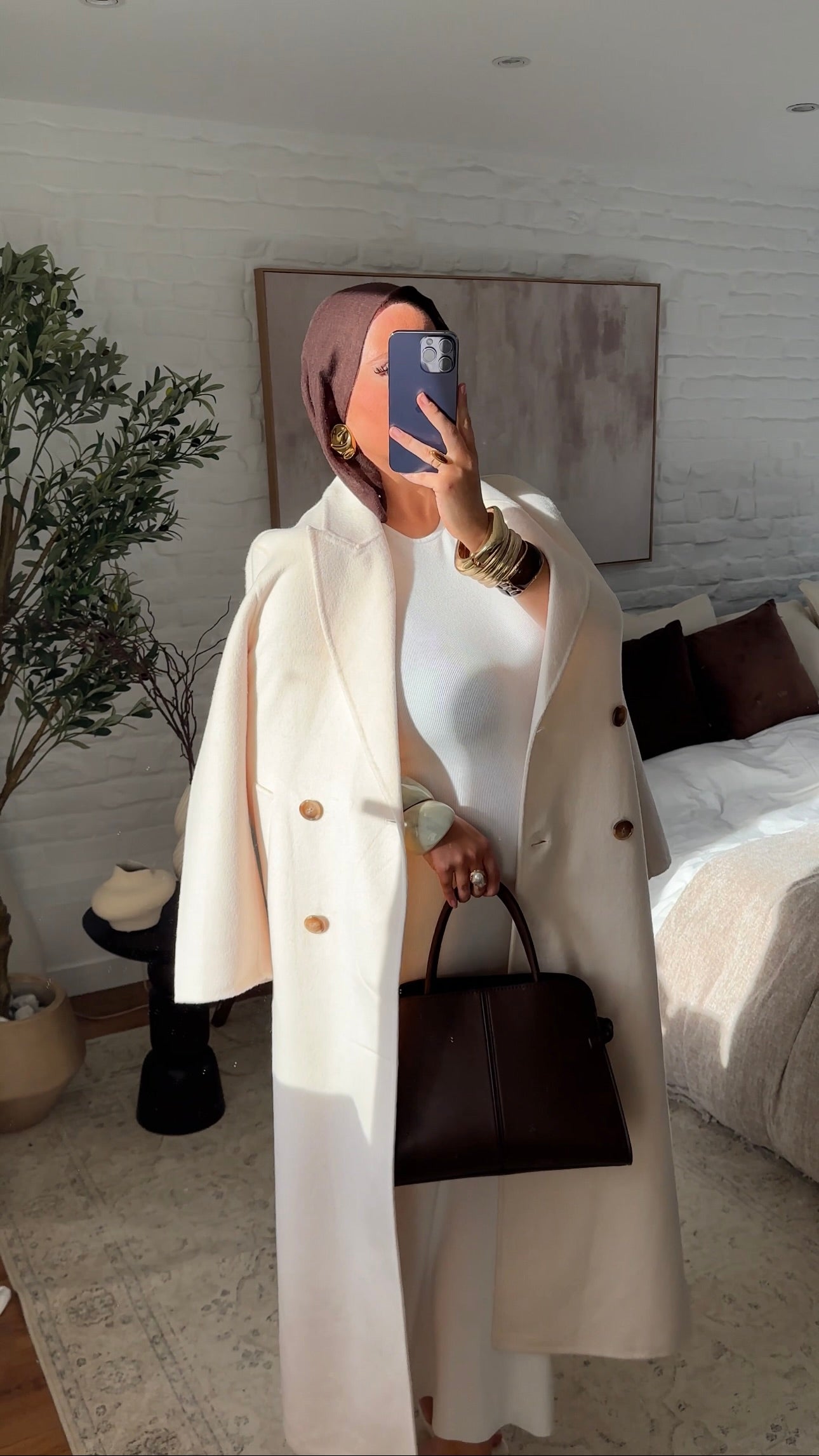 [GAMME PREMIUM] Manteau ultra long fait main en laine véritable Écru | Pré-commande
