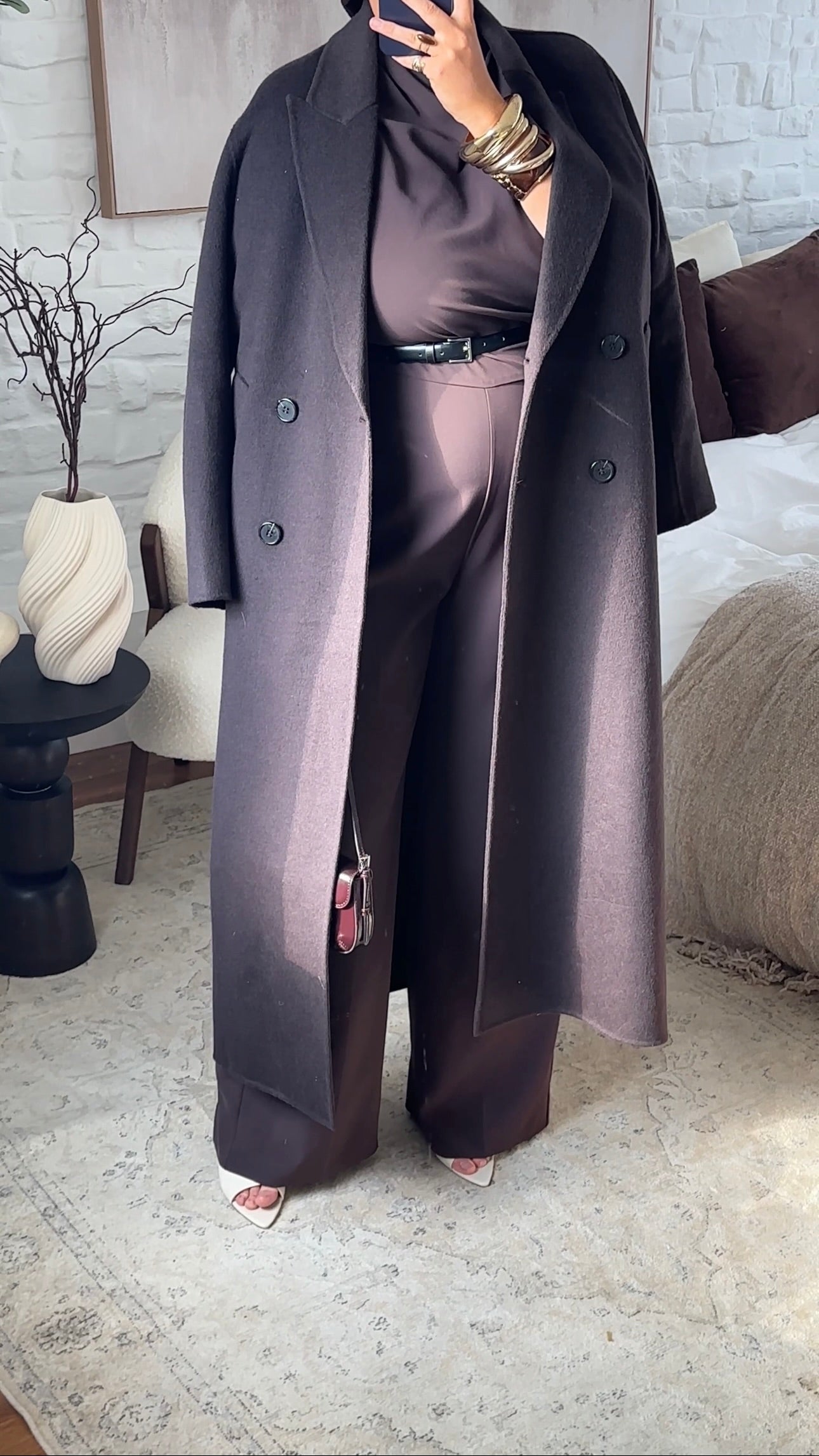 [GAMME PREMIUM] Manteau ultra long en laine véritable | Marron dark chocolat