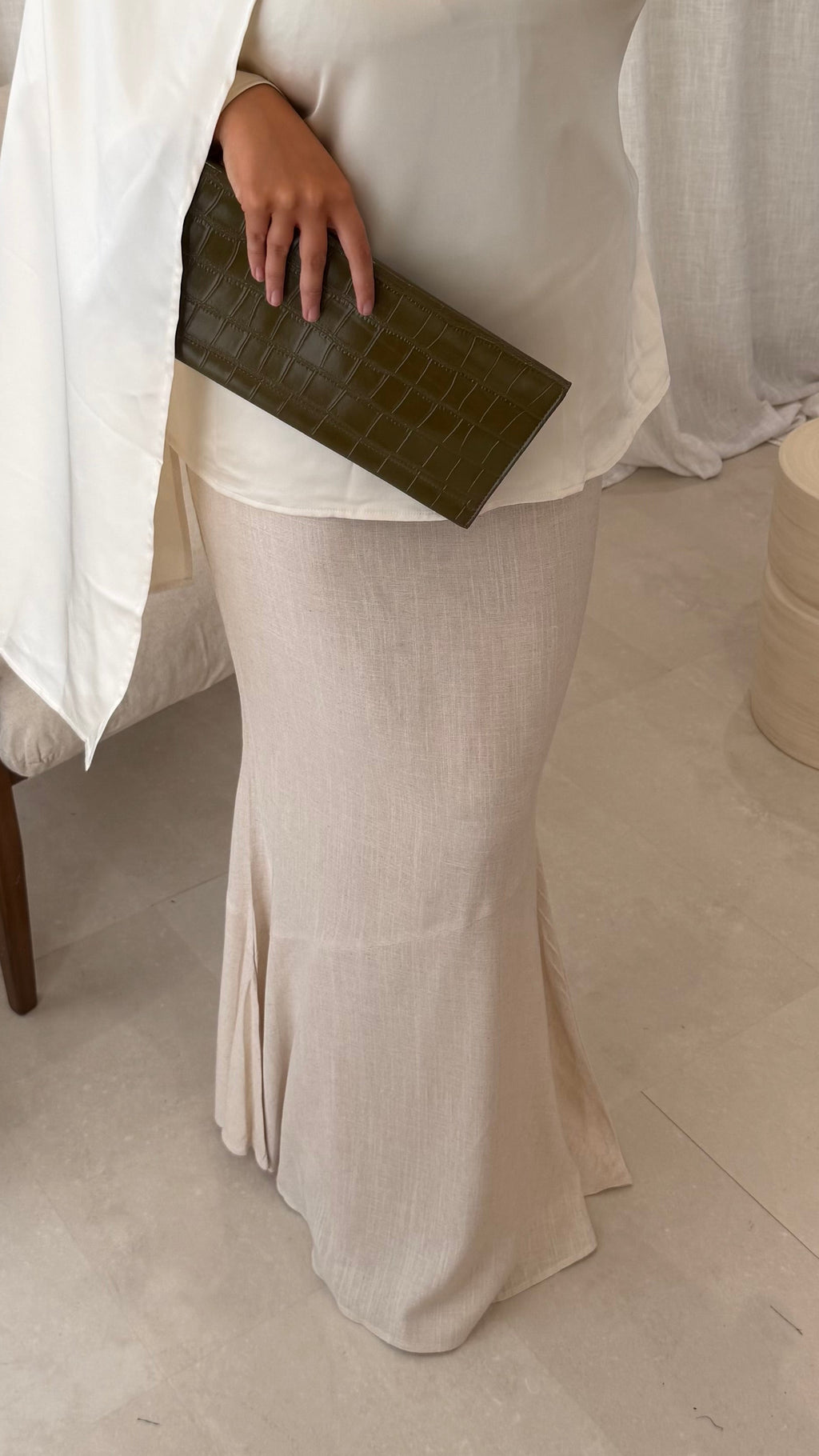 Jupe ultra longue en lin | Beige