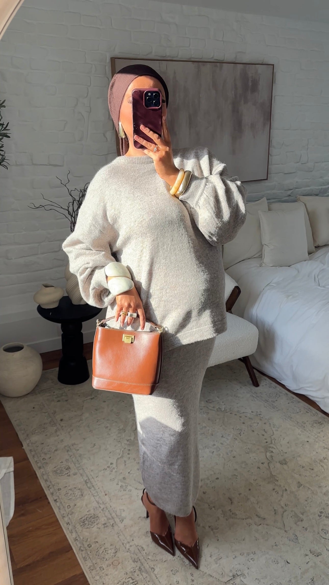 Ensemble comfy en laine véritable jupe longue et pull long | Beige