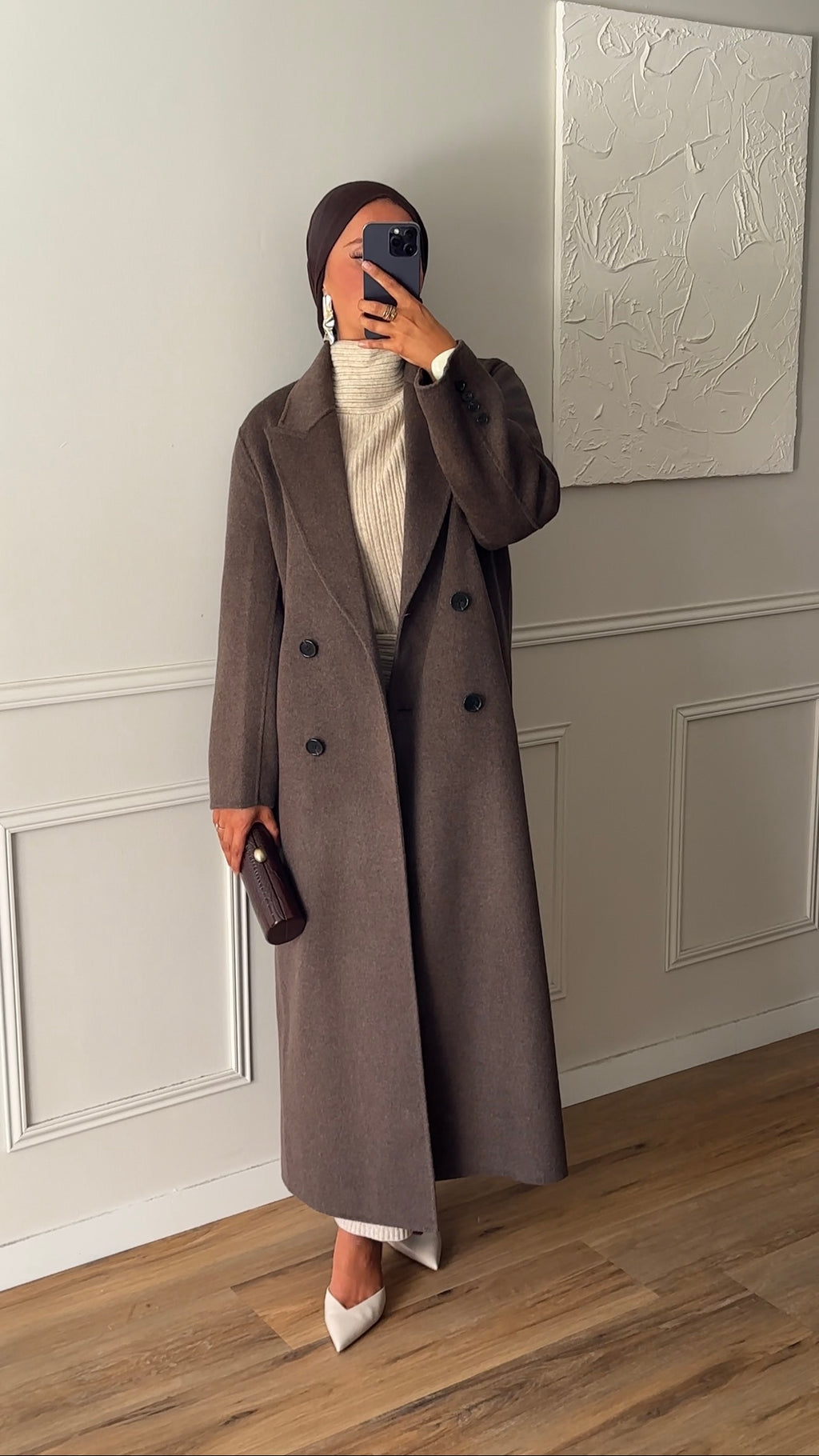 [GAMME LUXE] Manteau ultra long en laine véritable fait main | Dark mocha