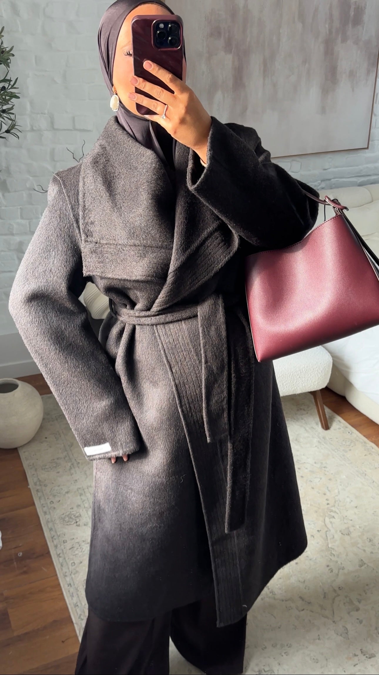[GAMME PREMIUM] Manteau long en laine véritable fait main à ceinture | Marron