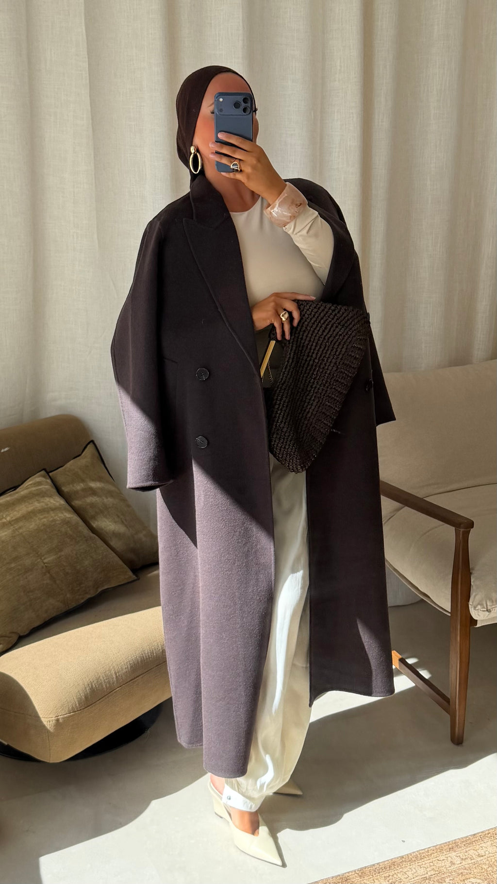 [GAMME LUXE] Manteau ultra long en laine véritable fait main | Dark mocha