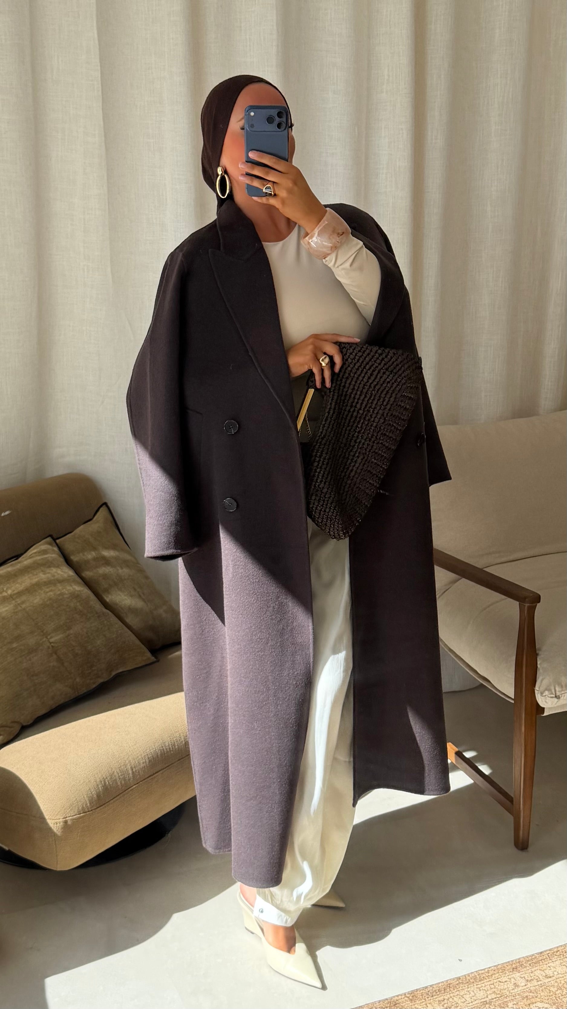 [GAMME LUXE] Manteau ultra long en laine véritable fait main | Dark mocha