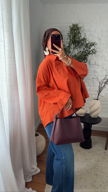 Chemise mi longue en coton | Orange