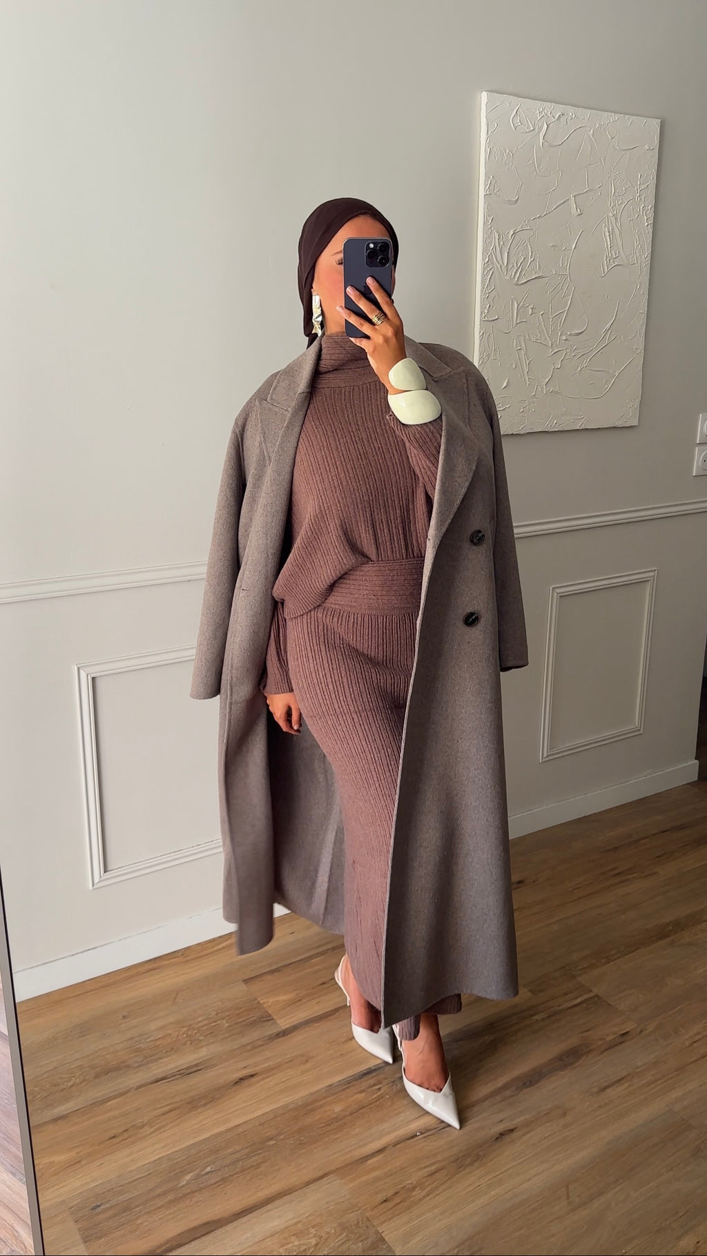 [GAMME PREMIUM] Manteau ultra long en laine véritable fait main | Taupe