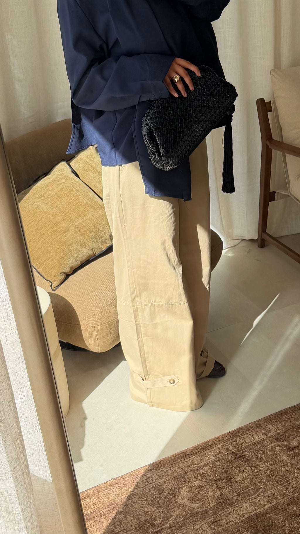 Pantalon stretch à boutons | Beige