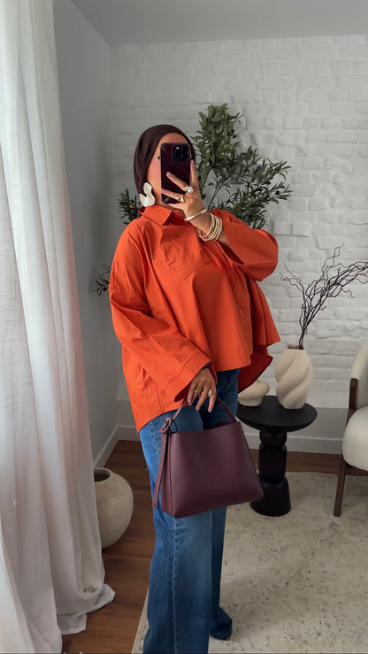 Chemise mi longue en coton | Orange