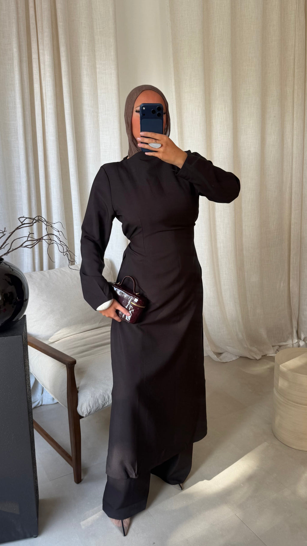 Ensemble deux pièces haut ultra long et pantalon ALBA | Marron