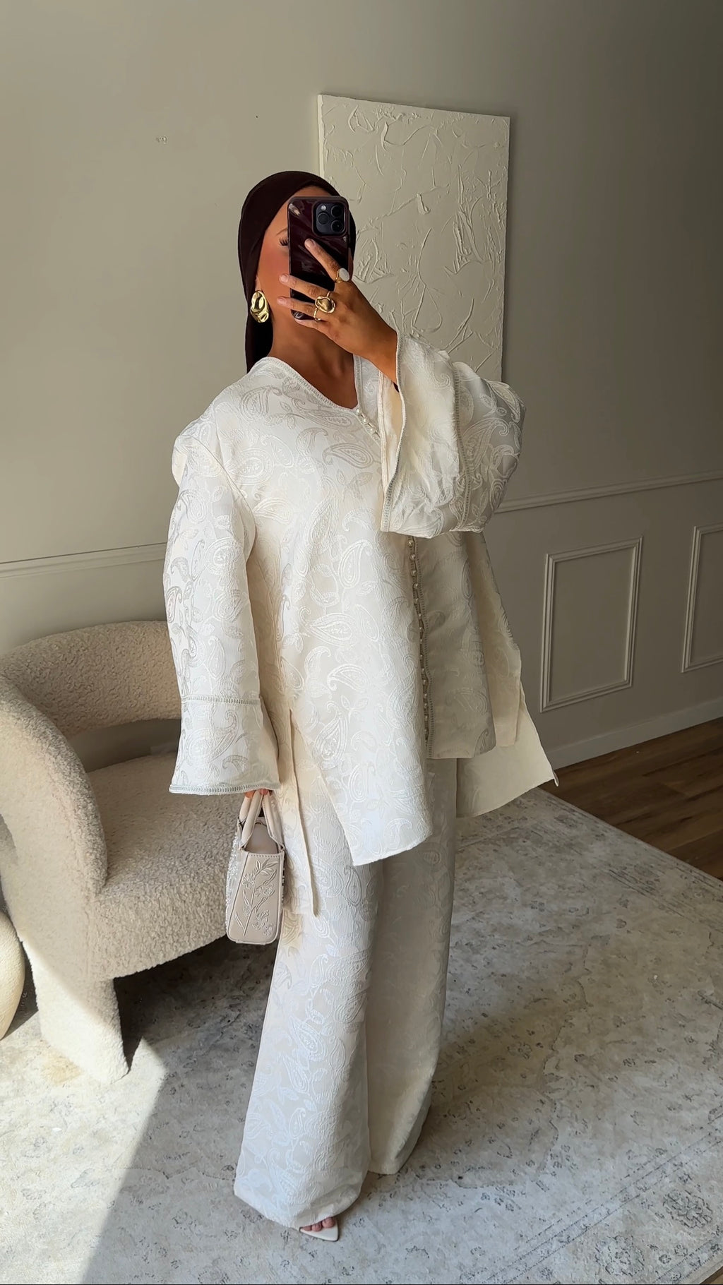 [GAMME LUXE] Ensemble en brocard deux pièces | Écru