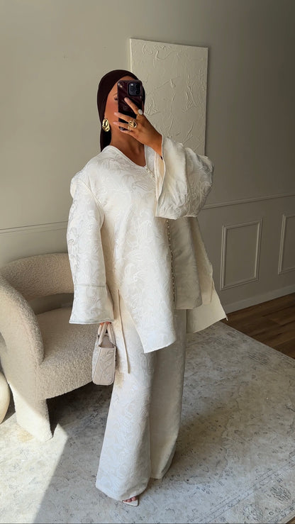 [GAMME LUXE] Ensemble en brocard deux pièces AGATHE | Écru