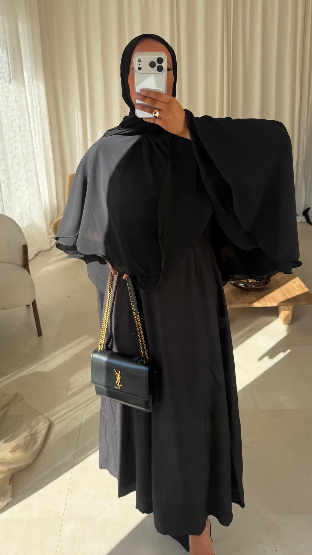 Robe ultra longue à manches courtes | Noir