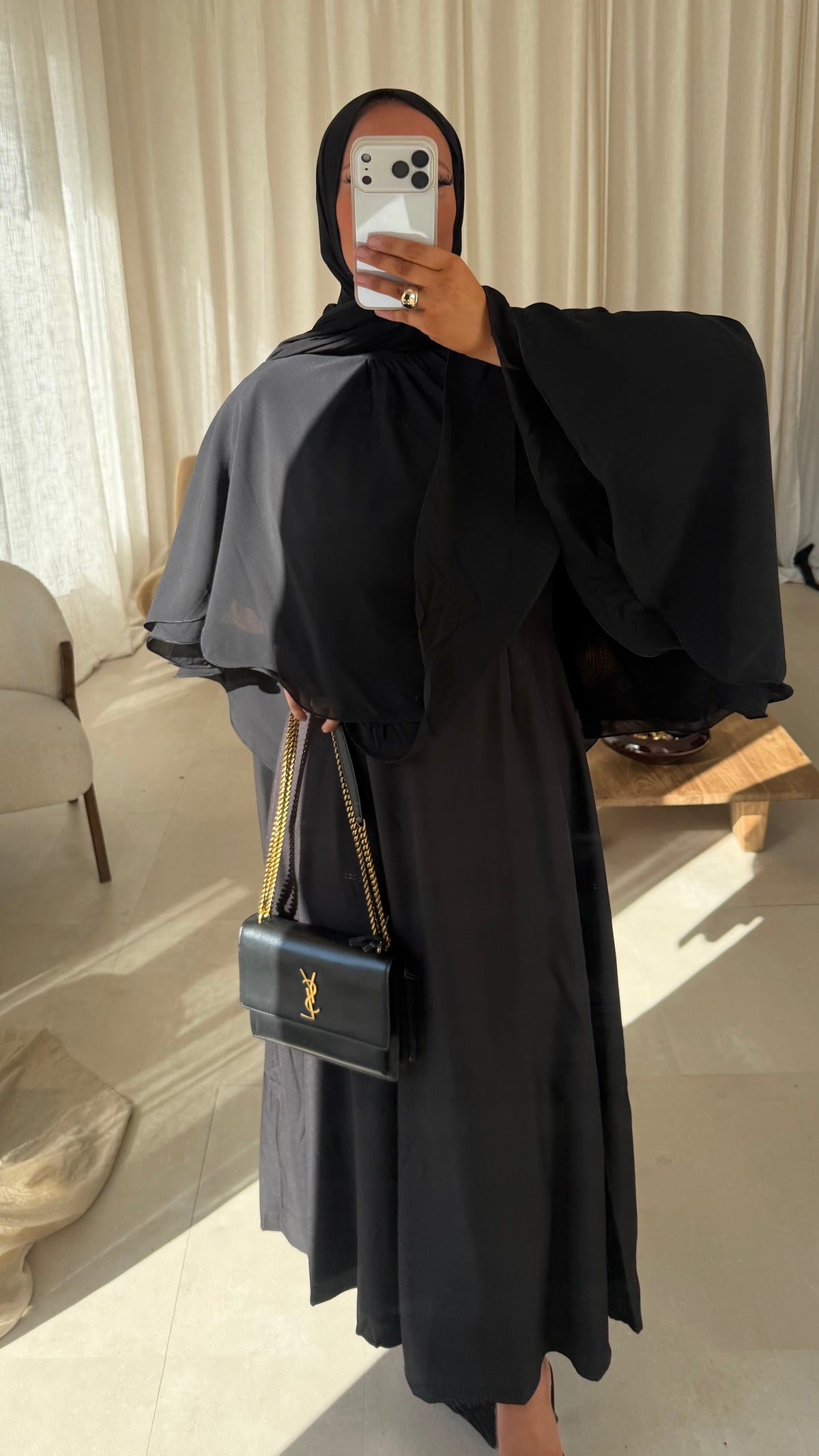 Robe ultra longue à manches courtes | Noir