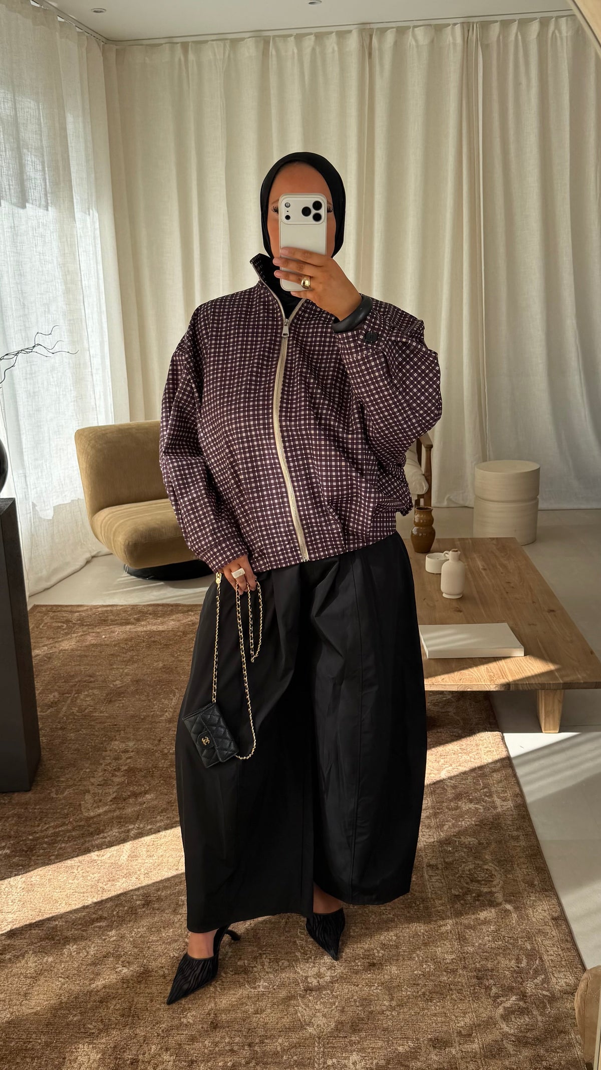 Veste bomber à carreaux | Prune