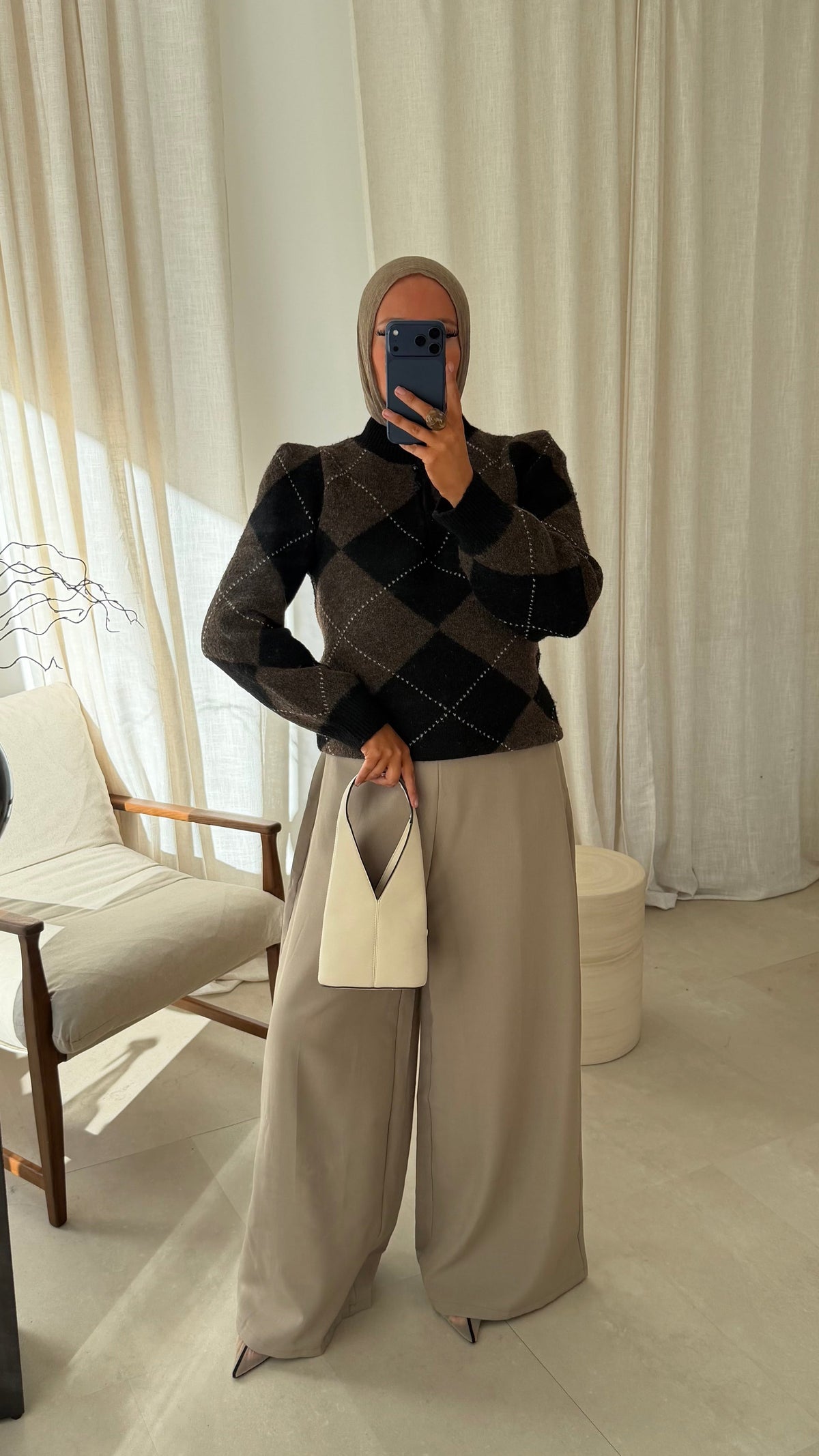 [GAMME PREMIUM] Pull ultra doux à carreaux ALYMPE | Marron et noir