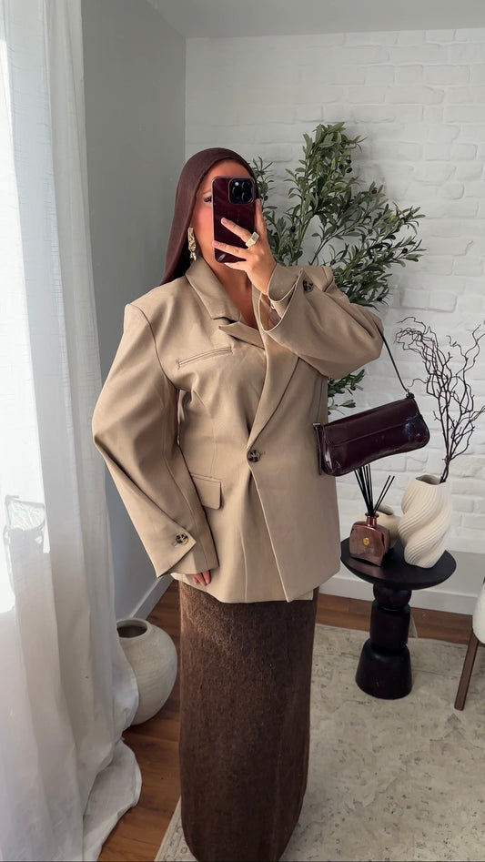 [GAMME PREMIUM] Blazer cache cœur oversize à boutonnage | Beige