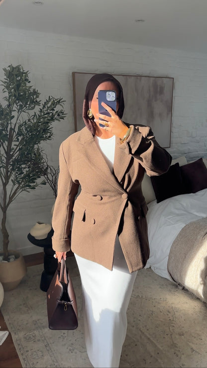 [GAMME LUXE] Veste/manteau cintré en laine véritable | Marron