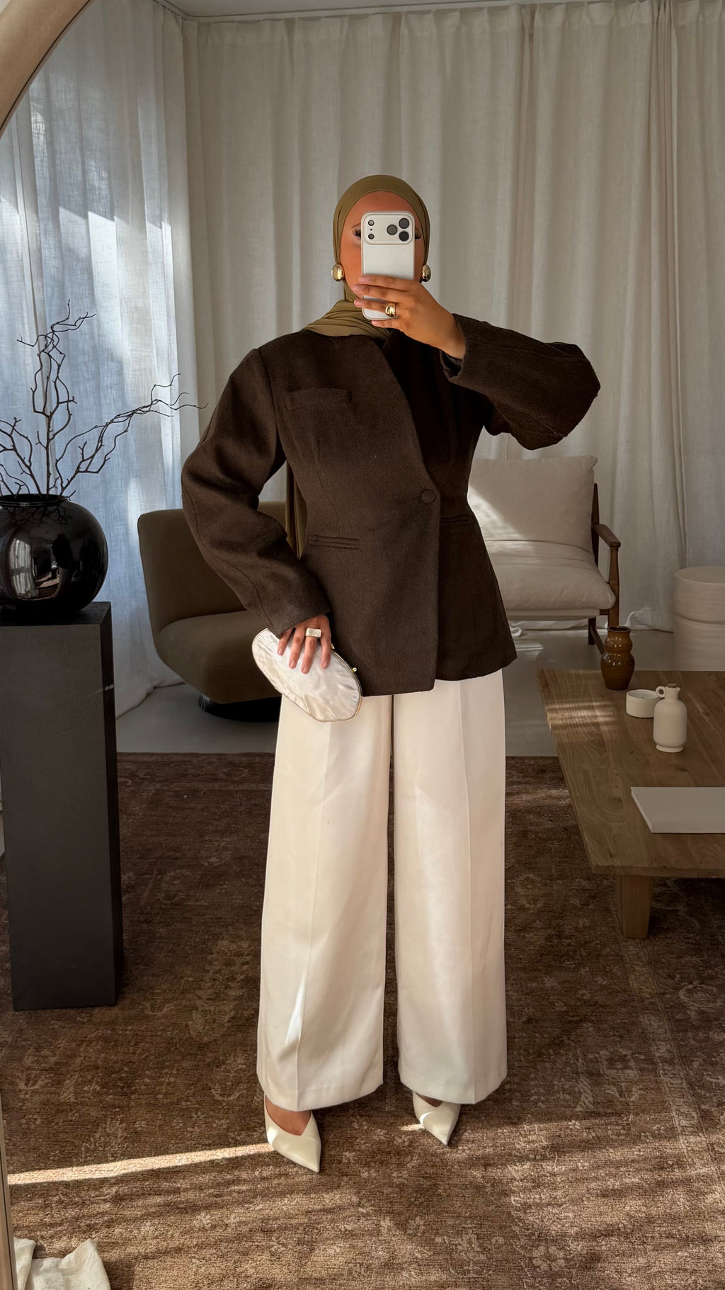 [GAMME LUXE] Blazer manteau en laine véritable | Marron