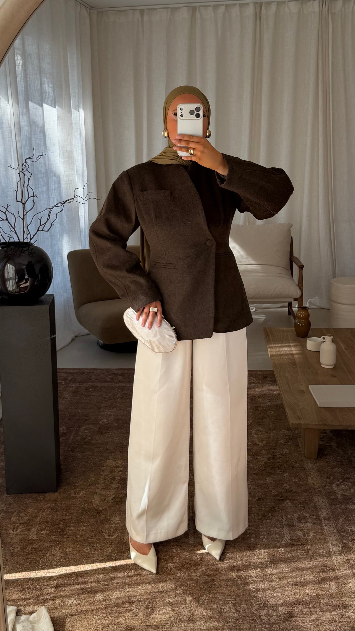 [GAMME LUXE] Blazer manteau en laine véritable | Marron