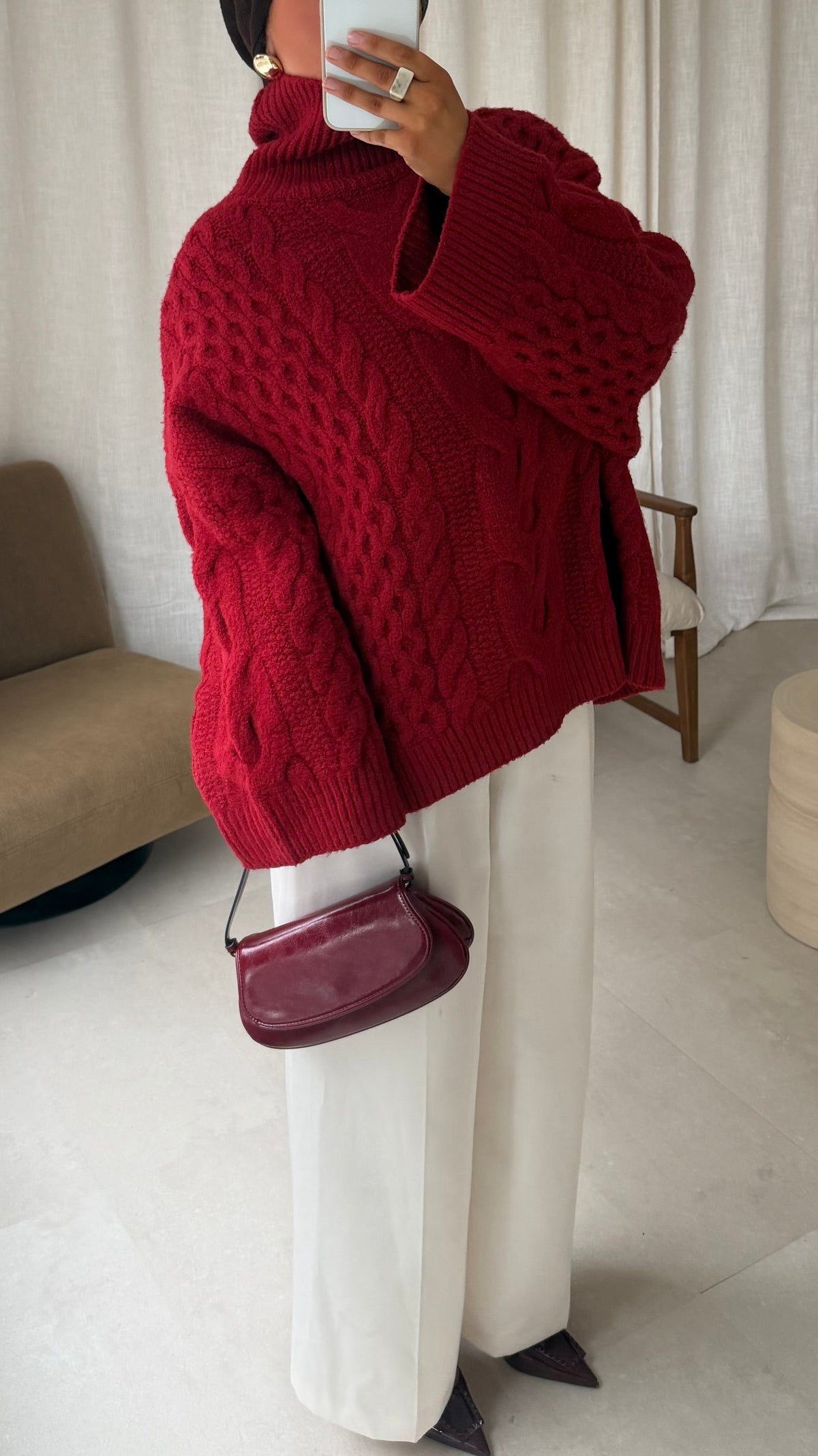[GAMME PREMIUM] Pull à col montant ultra chaud OSLO | Rouge