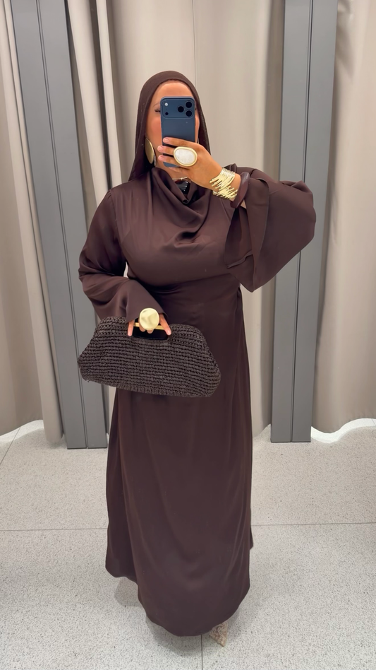 Robe ultra longue à nouer dans le dos MINELIA | Marron