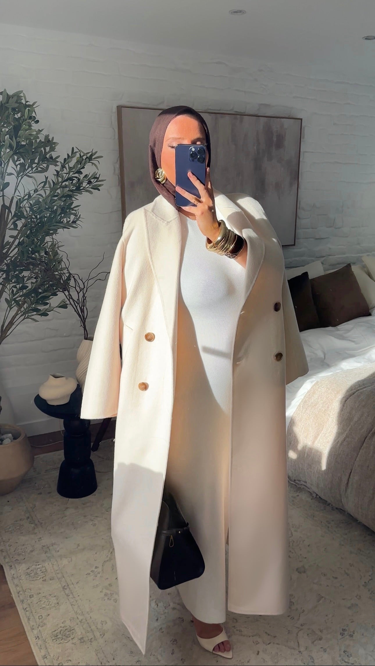 [GAMME PREMIUM] Manteau ultra long fait main en laine véritable Écru | Pré-commande