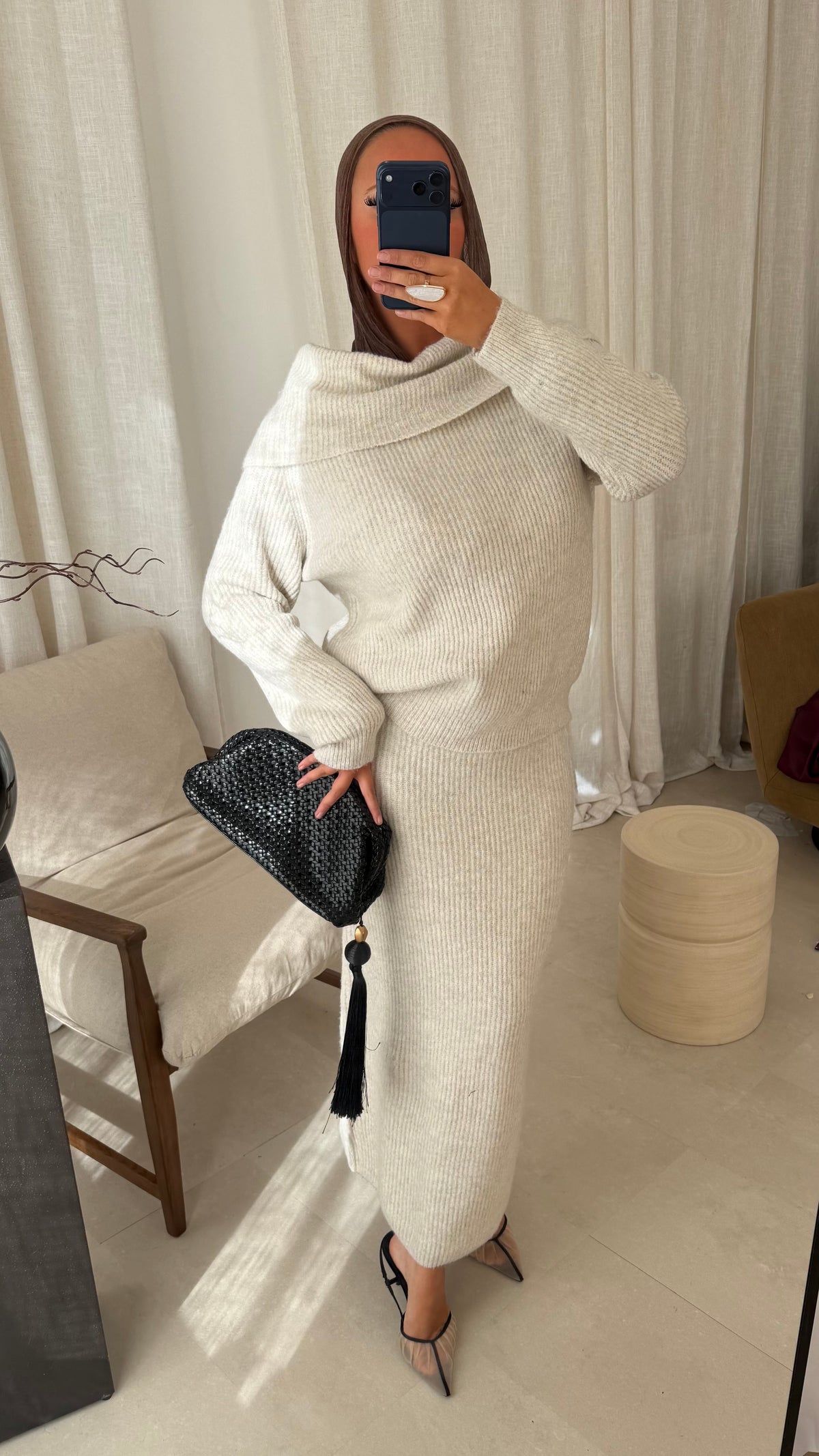[GAMME PREMIUM] Ensemble en maille côtelée EREL | Crème