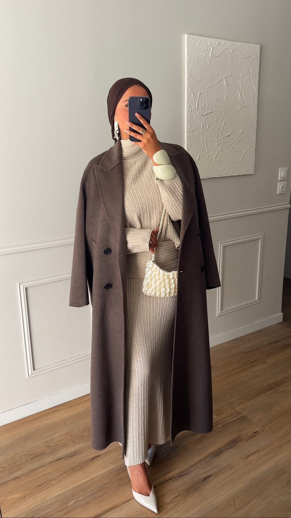 [GAMME LUXE] Manteau ultra long en laine véritable fait main | Dark mocha