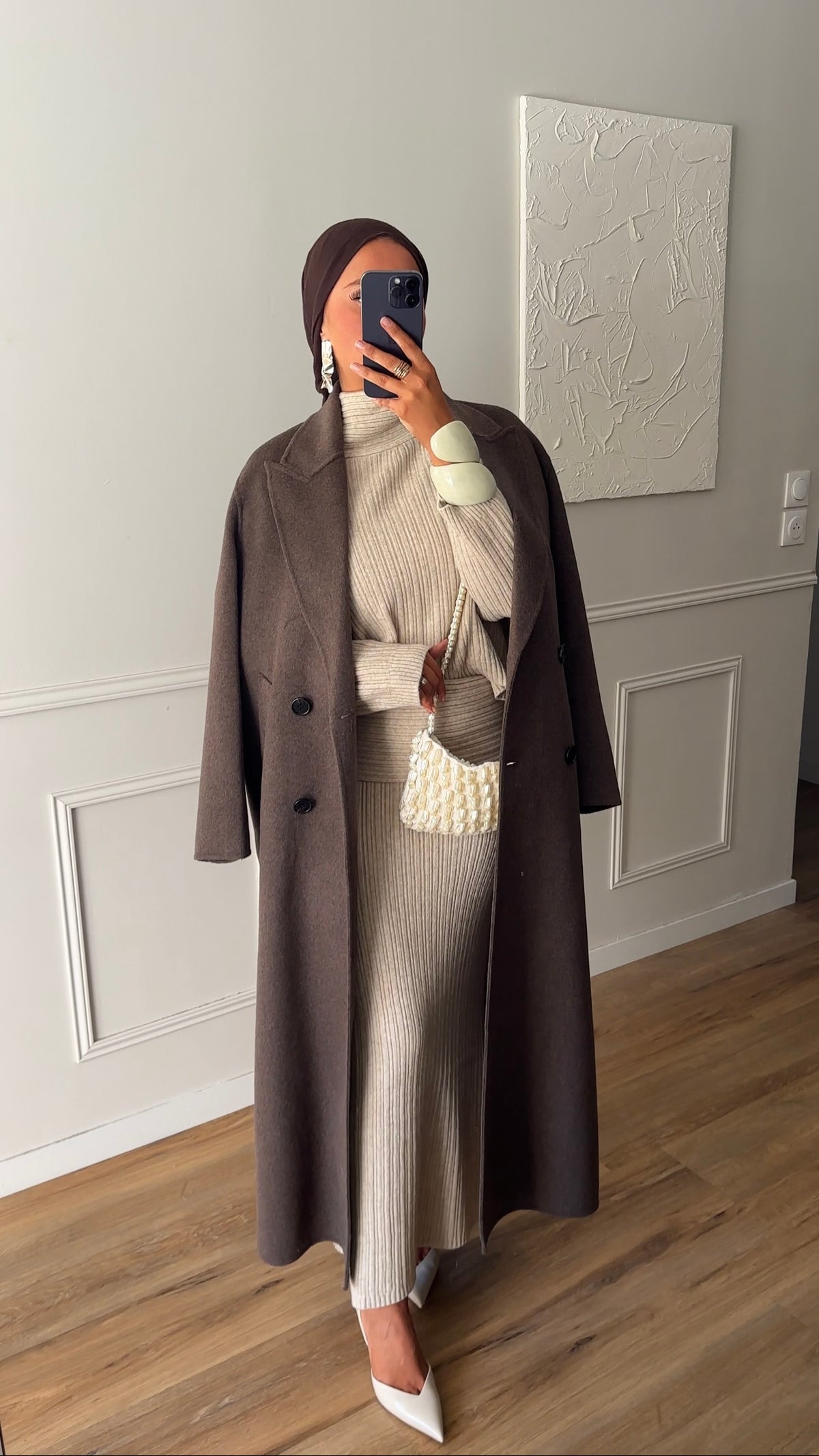 [GAMME LUXE] Manteau ultra long en laine véritable fait main | Dark mocha