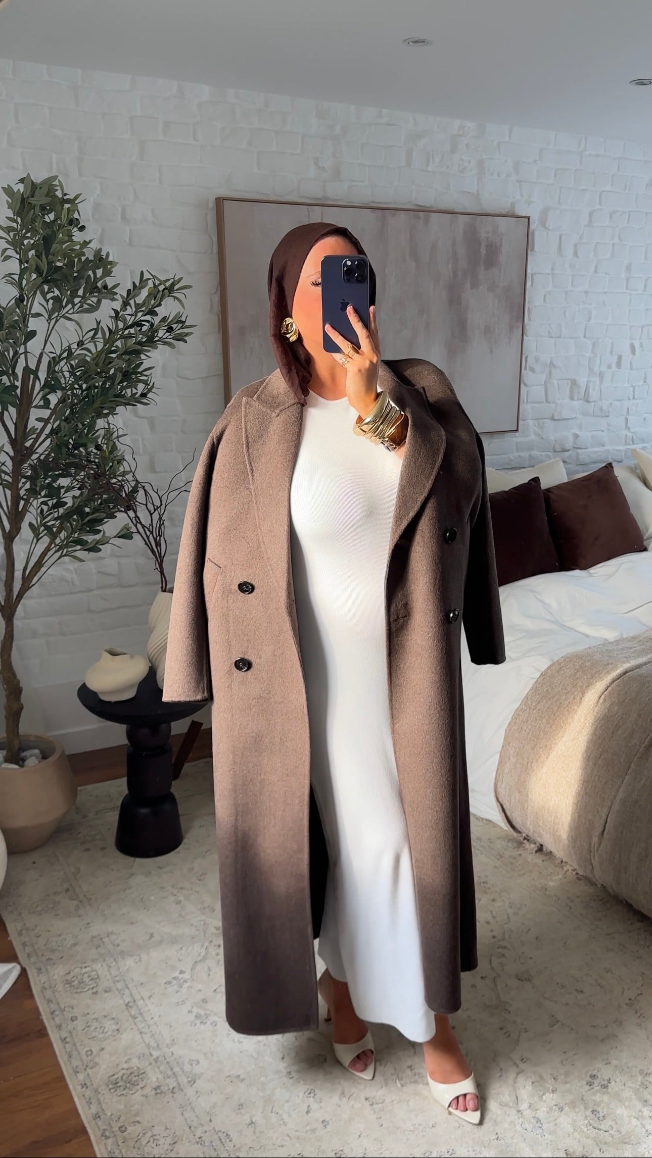 [GAMME LUXE] Manteau ultra long en laine véritable fait main | Marron