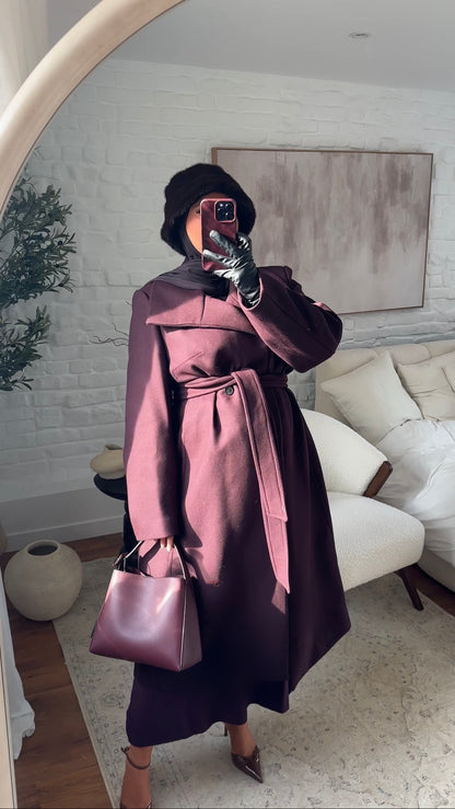 [CRÉATION] Manteau long en laine véritable à ceinture fait main en atelier français | Bordeaux