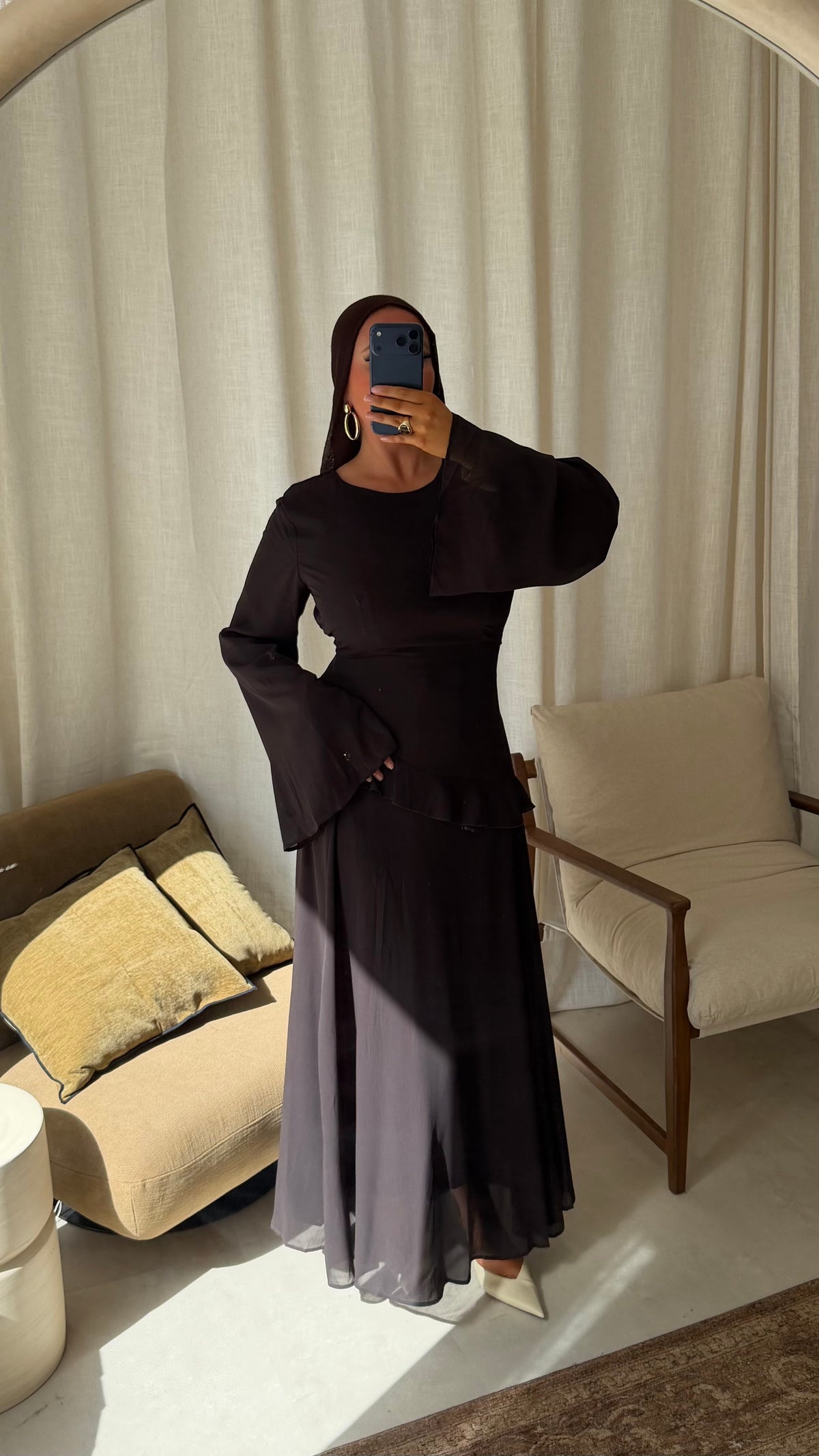 Robe ultra longue fluide doublée avec lacets à l'arrière | marron