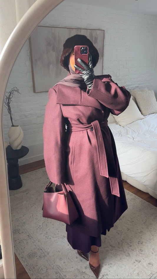[CRÉATION] Manteau long en laine véritable à ceinture fait main en atelier français | Bordeaux