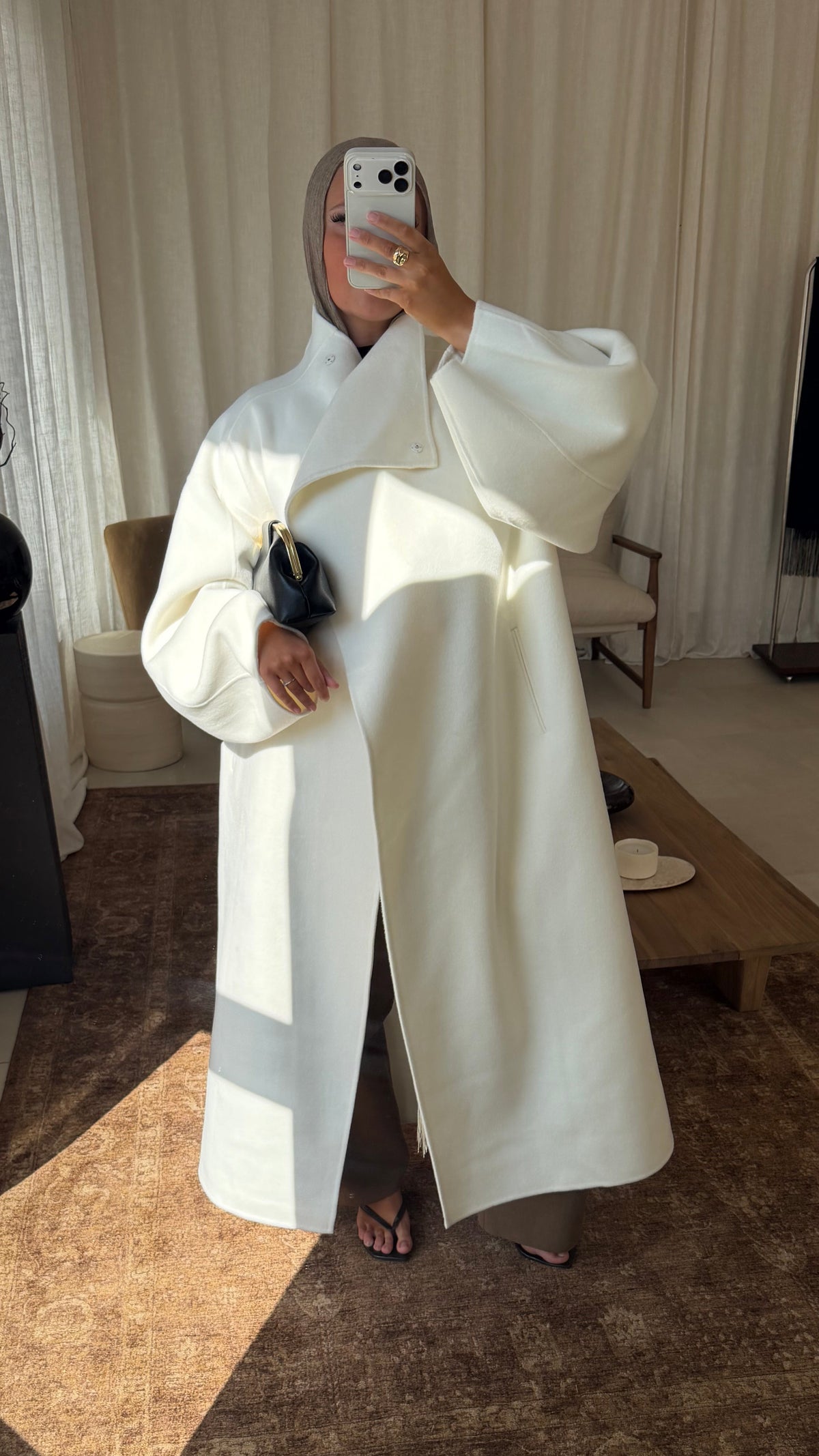 [GAMME LUXE] Manteau ultra long en laine et cachemire fait en atelier | Blanc