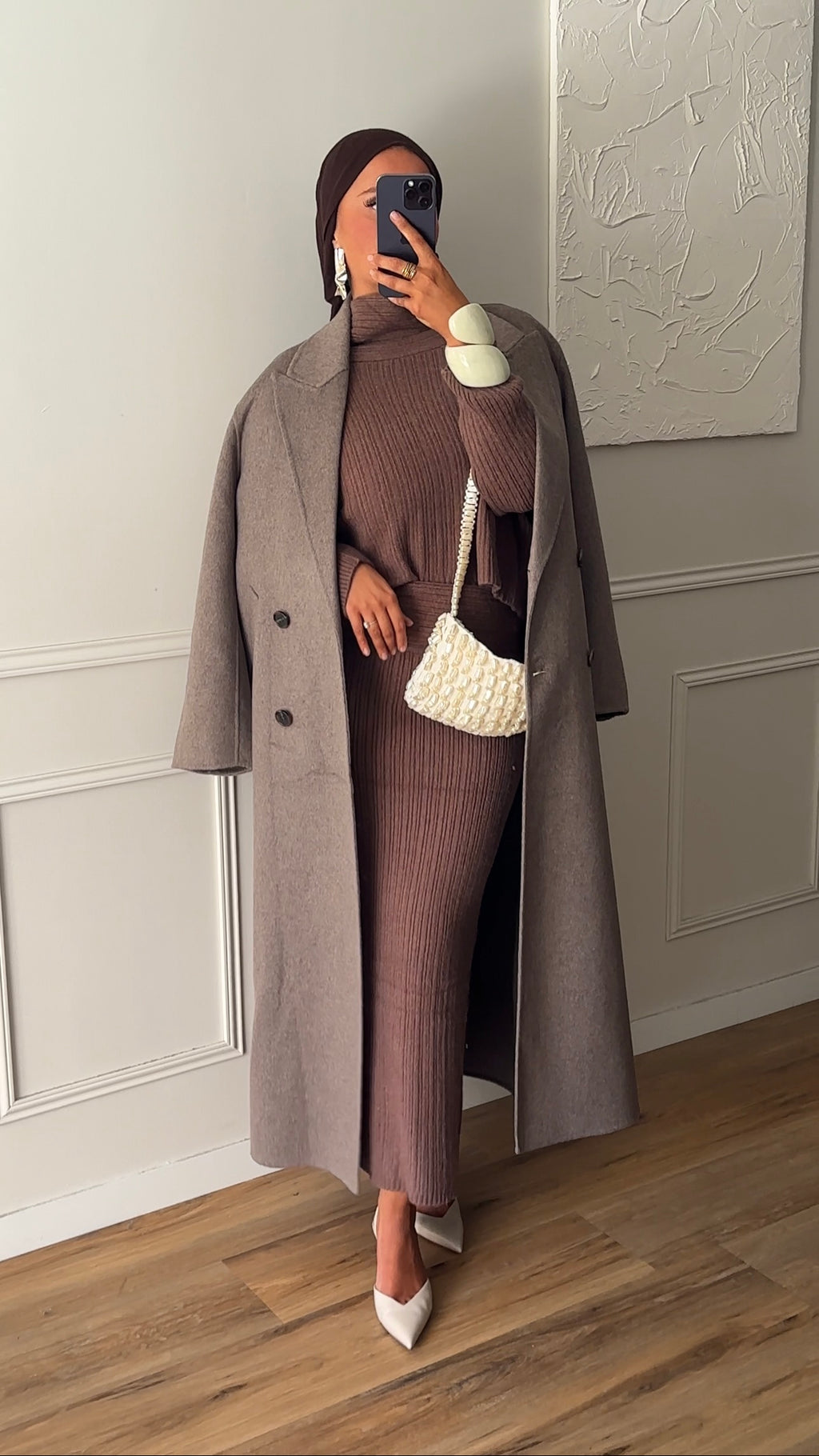 [GAMME PREMIUM] Manteau ultra long en laine véritable fait main | Taupe