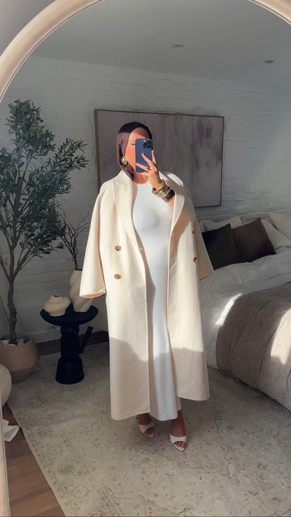 [GAMME PREMIUM] Manteau ultra long fait main en laine véritable Écru | Pré-commande